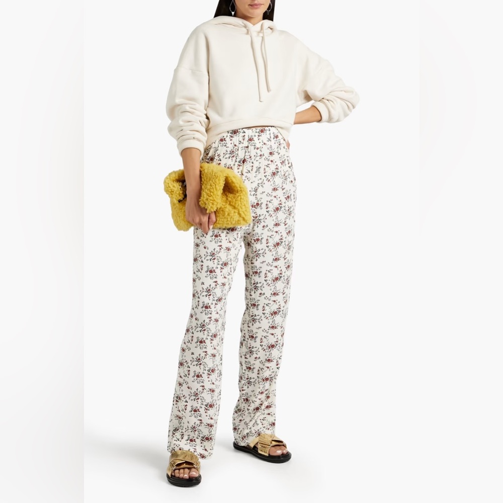 GANNI Floral-print crepe de chine straight-leg pants